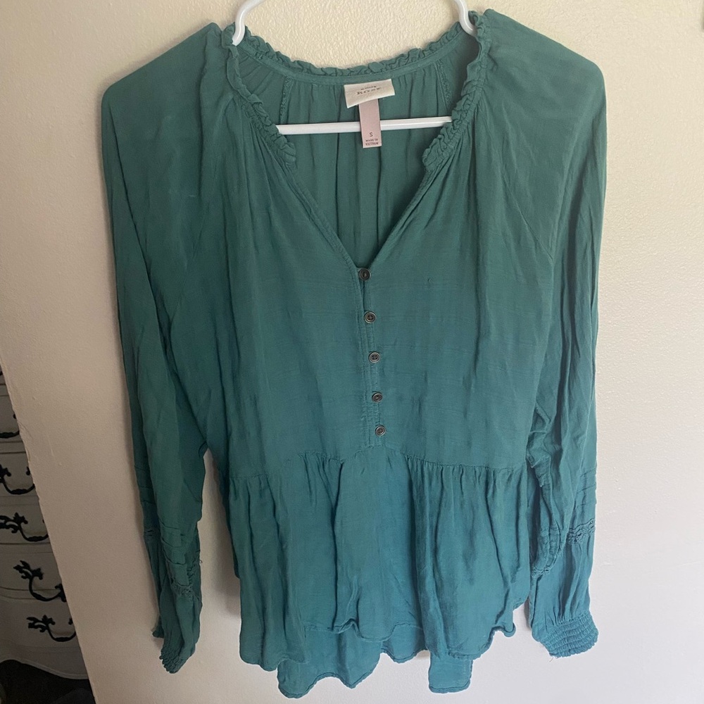 Women’s Teal Blouse with Buttons- Knox Rose - size small